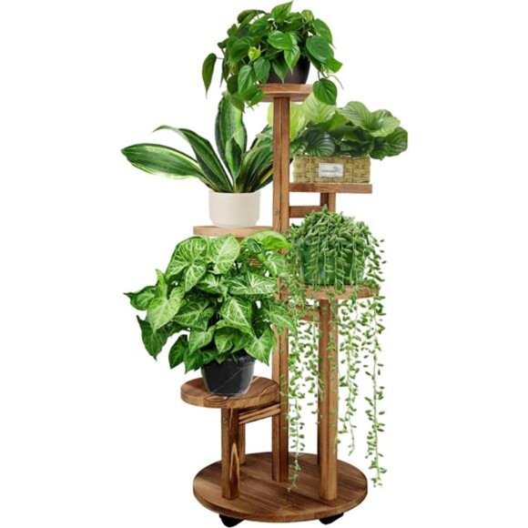 5 Tiered Tall Plant Stand for Indoor, Wood Plant Shelf Corner Display - Picture 1 of 8